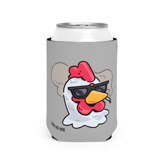 Light Grey Can Cooler Sleeve Fan Art COQ INU Smoking Head 0x420 Black Text by Gravy