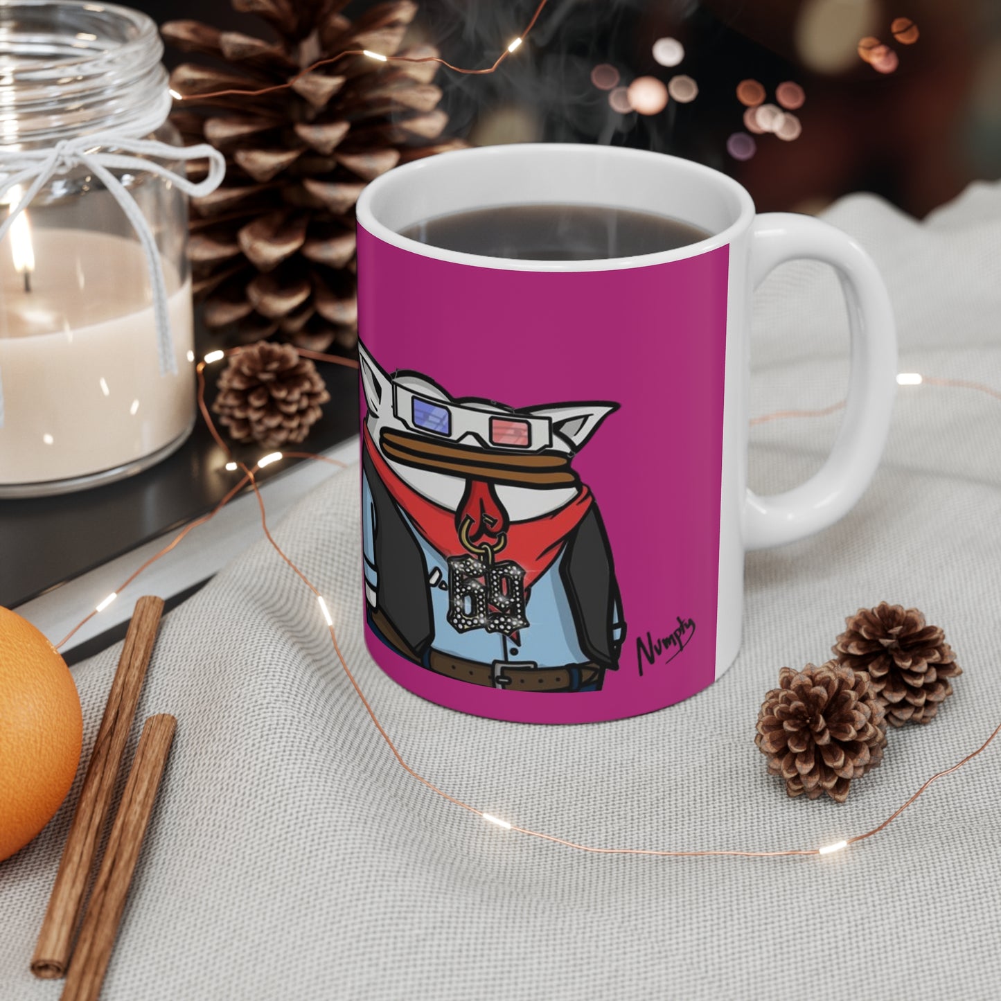 Pepe Portrait Fan Art with Black Numpty Signature as Text; COQ INU 0x420 Hot Pink Print Ceramic Mug 11oz # 69 Accessory