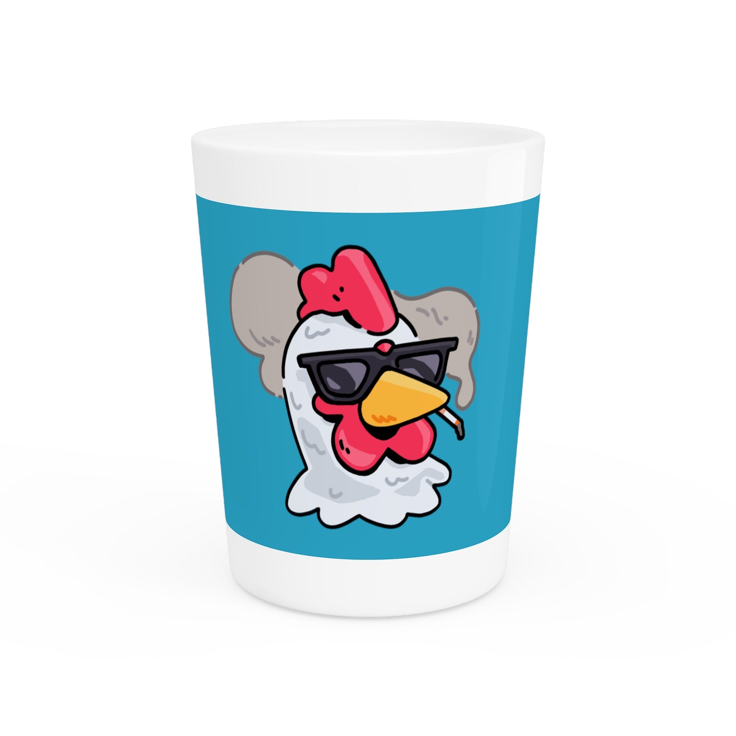 Gravy Fan Art Shot Glass Fan Art COQ Smokers Head on Turquoise background (0x420 INU Store)