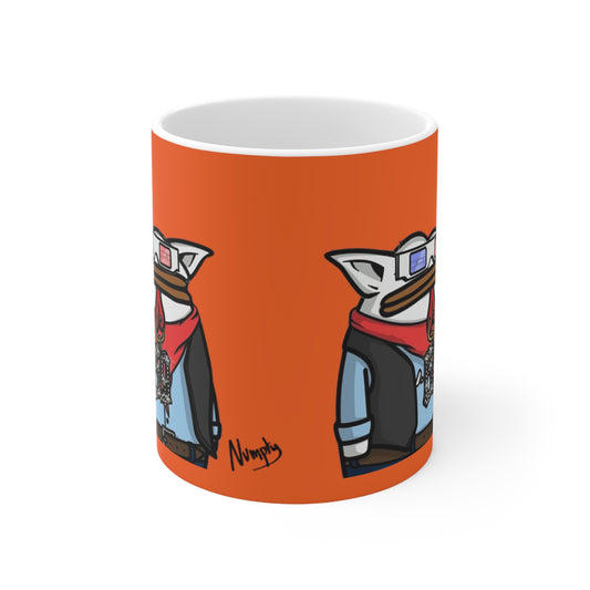 Pepe Portrait Fan Art with Black Numpty Signature as Text; COQ INU 0x420 Orange Print Ceramic Mug 11oz # 69 Accessory