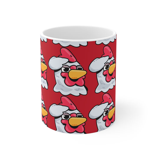 Salute Head Gravy Fan Art with Black Text; COQ INU 0x420 White Ceramic Mug with Red Print 11oz