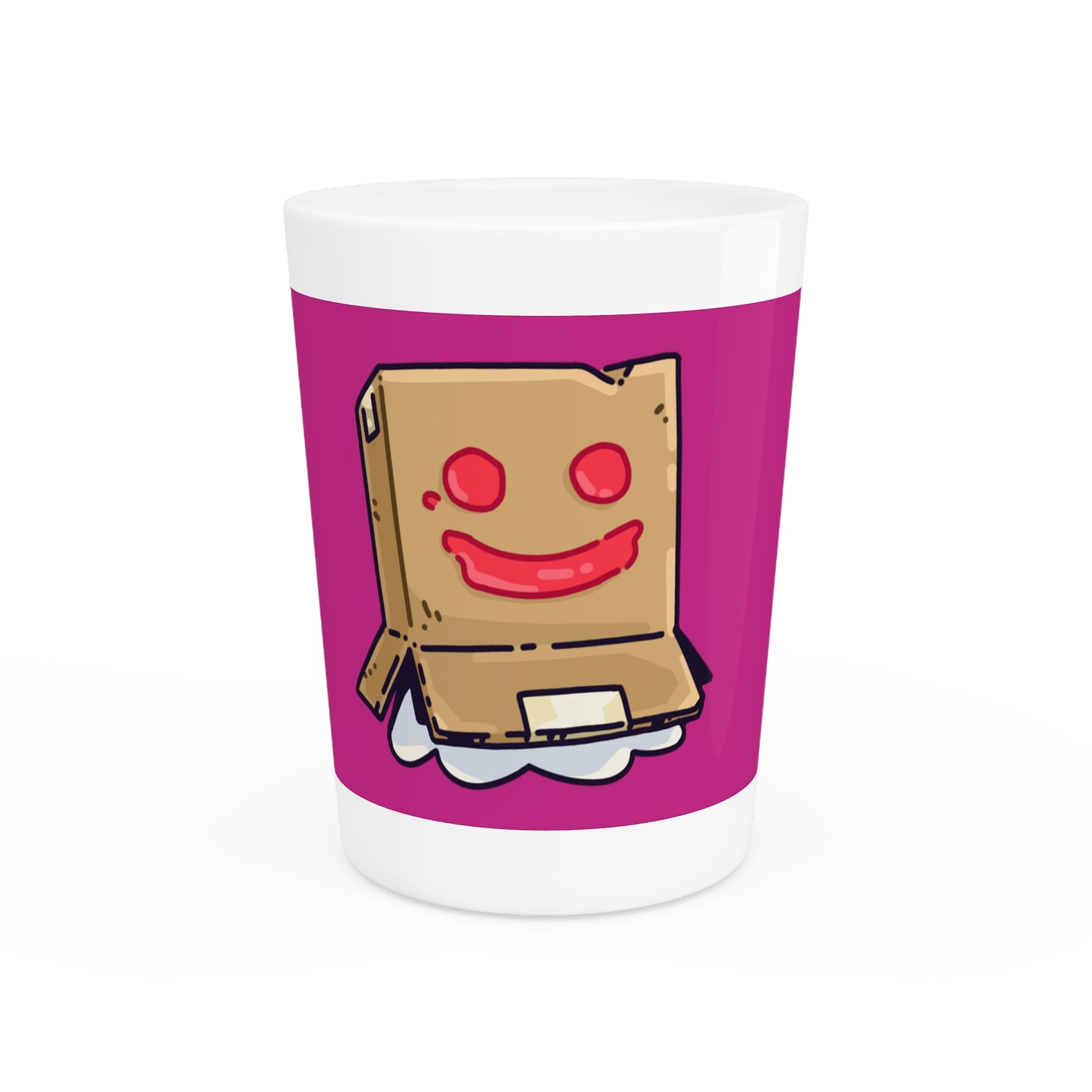 Gravy Fan Art Shot Glass Fan Art COQ Box Head on Hot Pink background (0x420 INU Store)