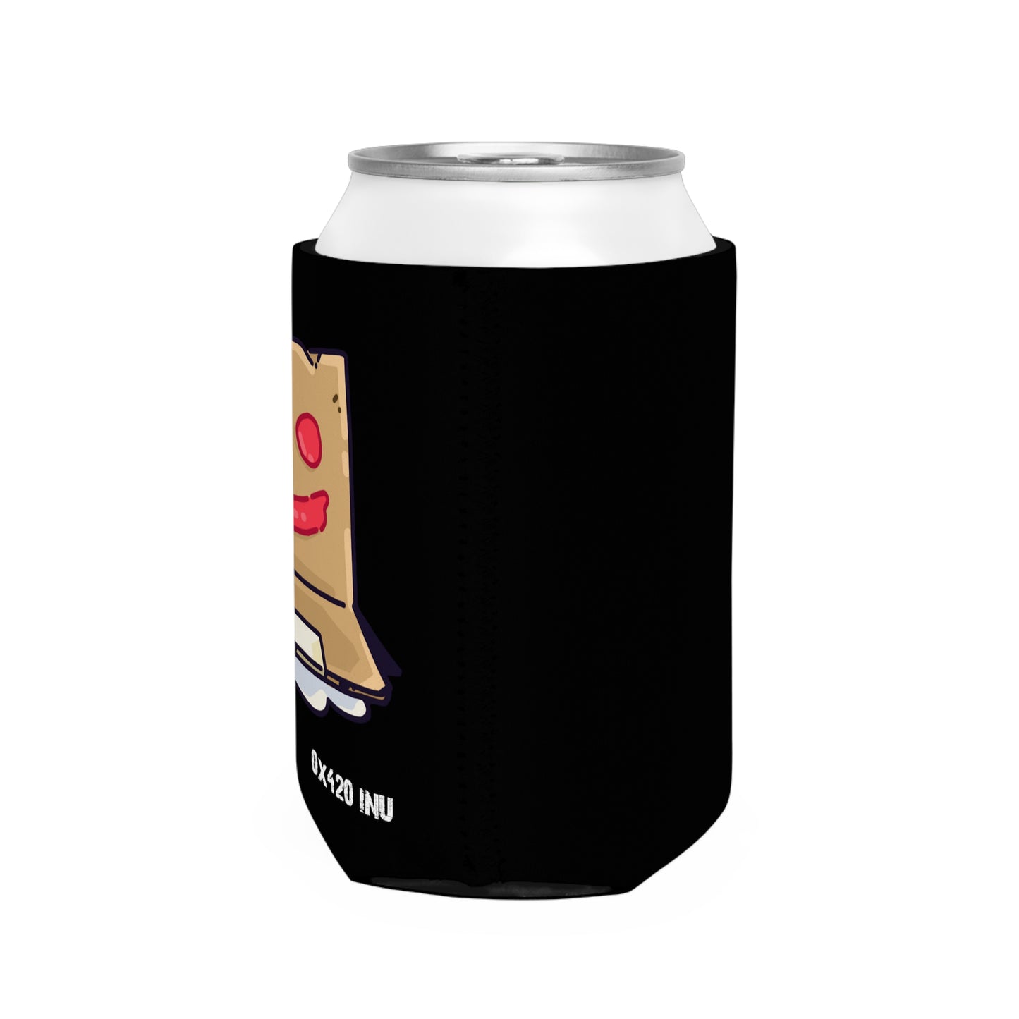 Black Can Cooler Sleeve Fan Art COQ INU Box Head 0x420 White Text by Gravy