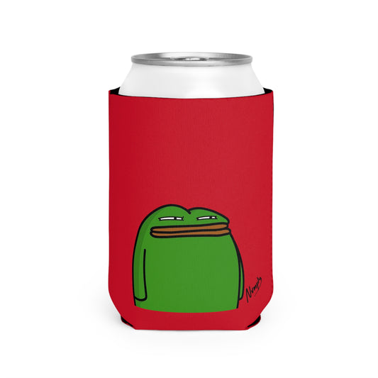 Red Can Cooler Sleeve COQ INU Pepe Portraits 0x420 Black Text Numpty Signature #14 by Numpty