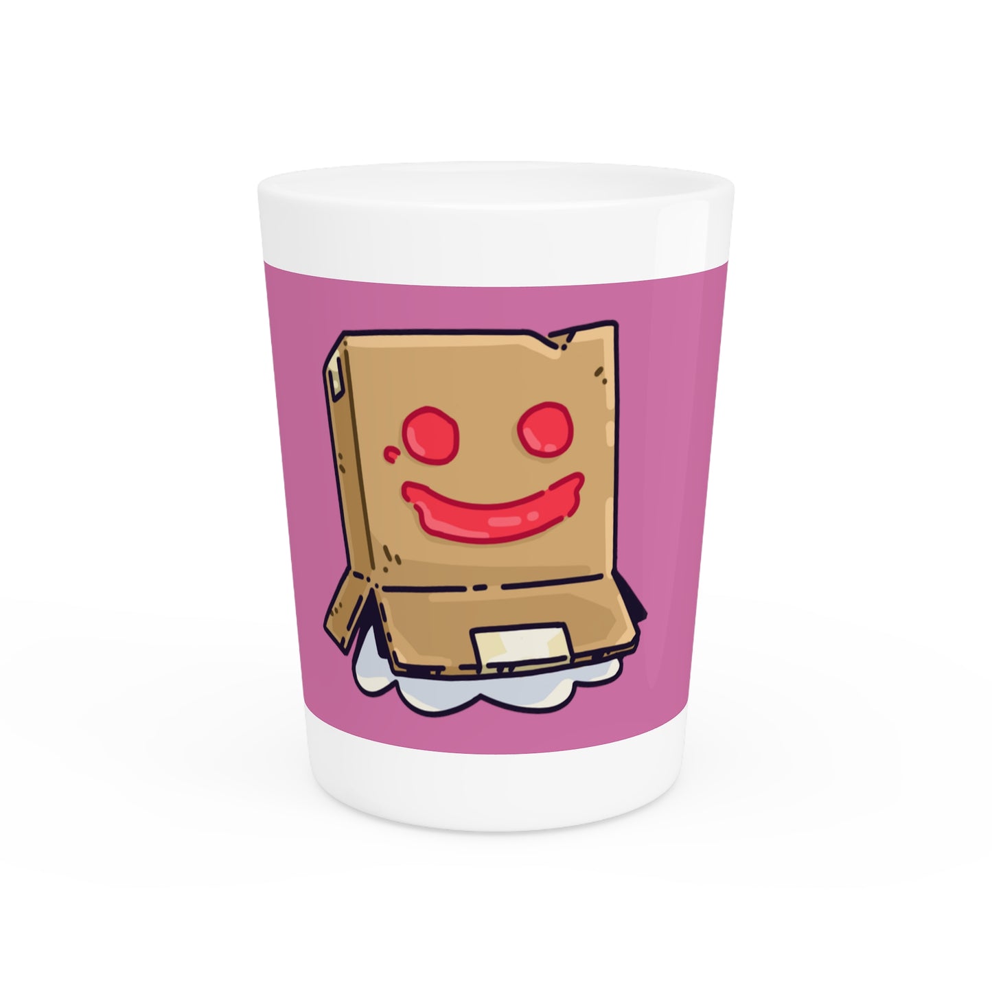 Gravy Fan Art Shot Glass Fan Art COQ Box Head on Pink background (0x420 INU Store)