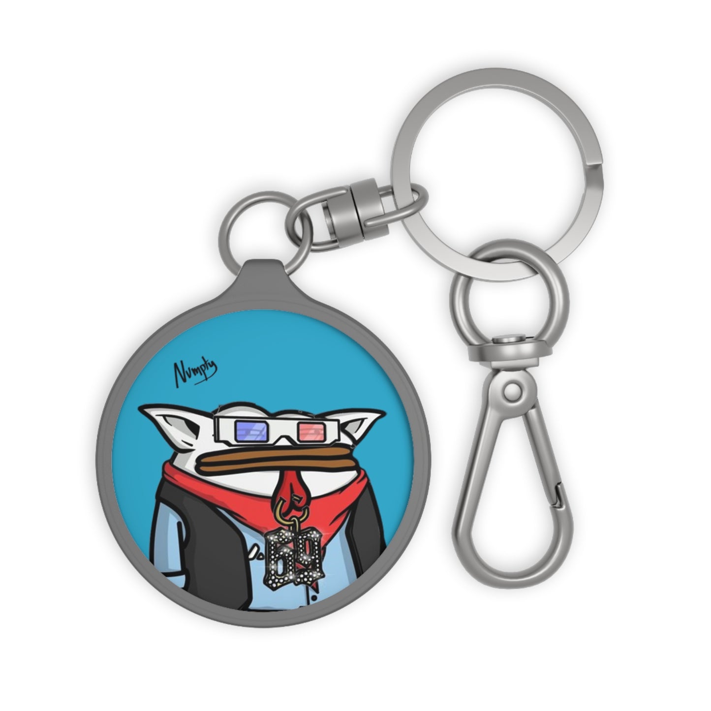 Pepe Portraits Keyring Tag COQ INU 0x420 Turquoise back ground with Numpty Signature # 69 Accessory