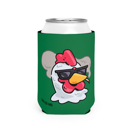 Dark Green Can Cooler Sleeve Fan Art COQ INU Smoking Head 0x420 Black Text by Gravy