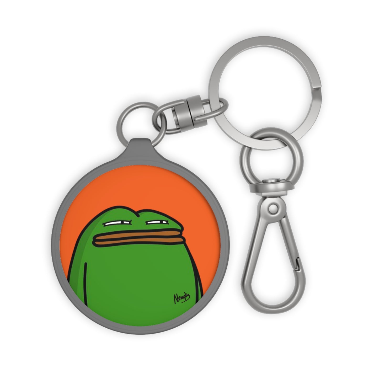 Pepe Portraits Keyring Tag COQ INU 0x420 Orange back ground with Numpty Signature # Green 14 by Numpty