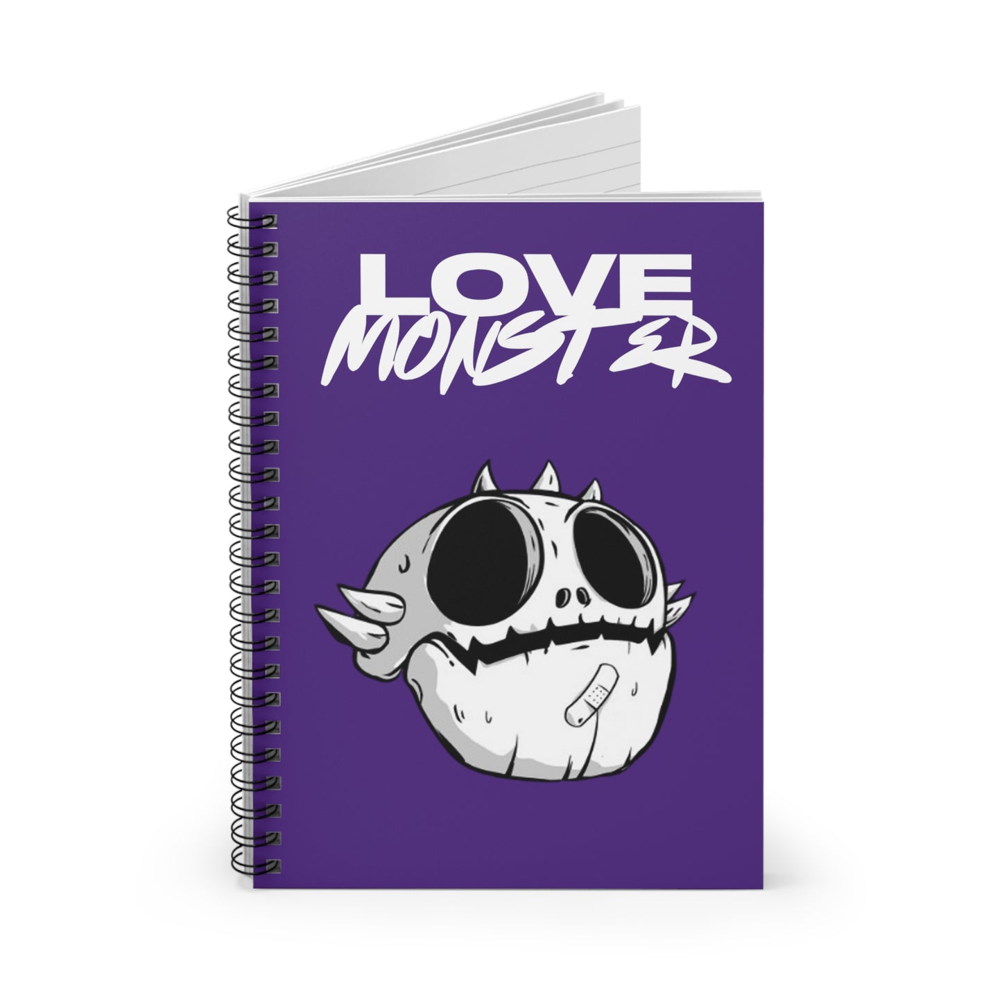 Spiral Notebook - Ruled Line Love Monster Skully Head - White Text Logo