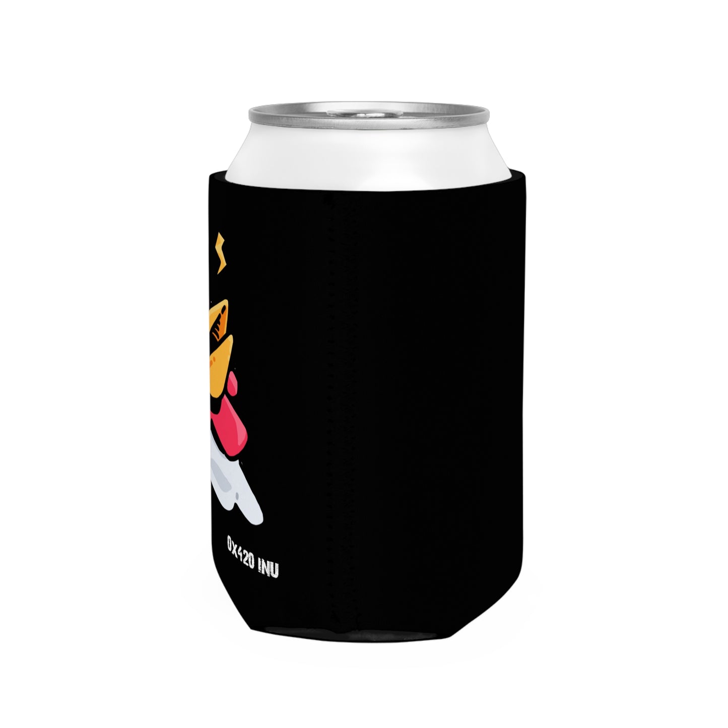 Black Can Cooler Sleeve Fan Art COQ INU Whistle Head 0x420 Black Text by Gravy