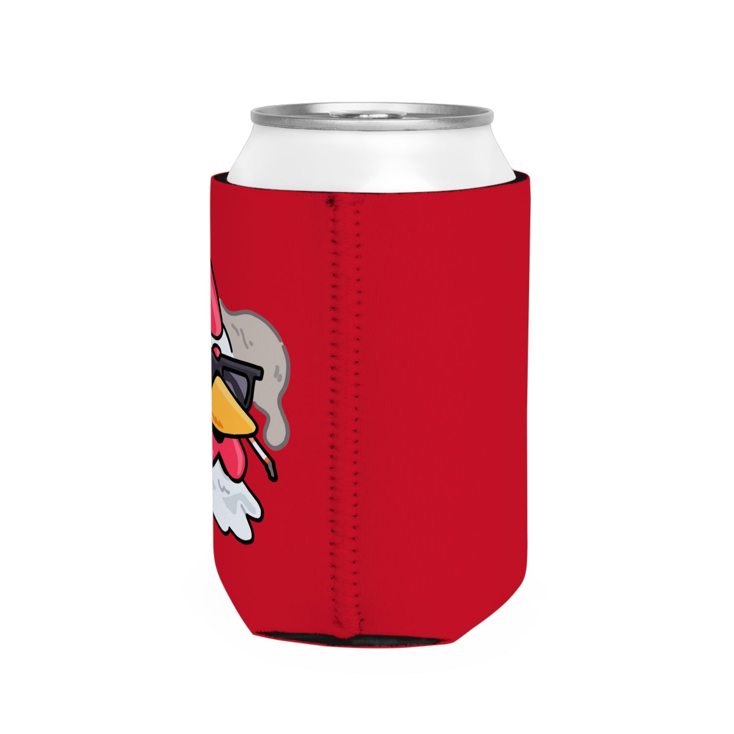 Red Can Cooler Sleeve Fan Art COQ INU Smoking Head 0x420 Black Text by Gravy