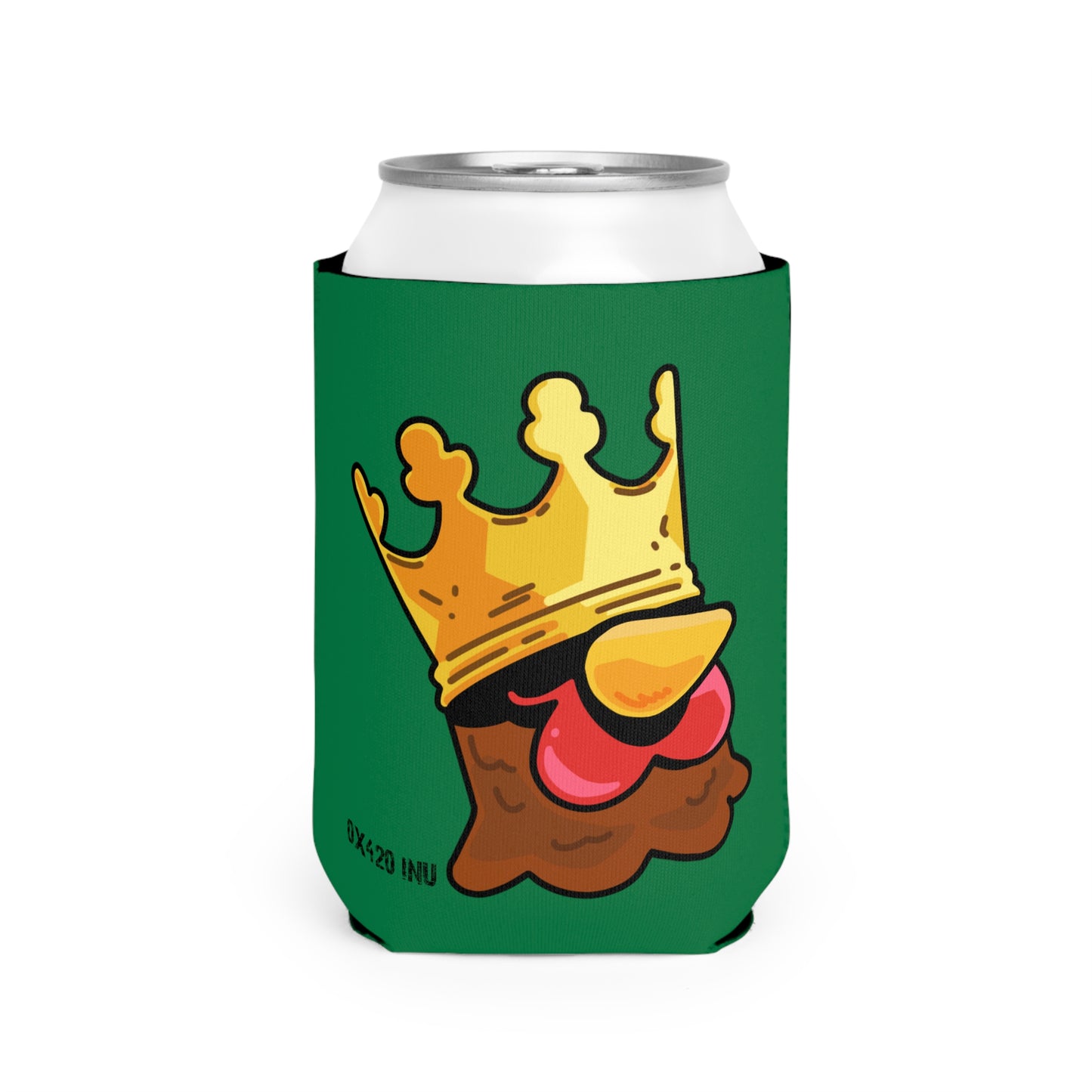 Dark Green Can Cooler Sleeve Fan Art COQ INU Crown Head 0x420 Black Text by Gravy