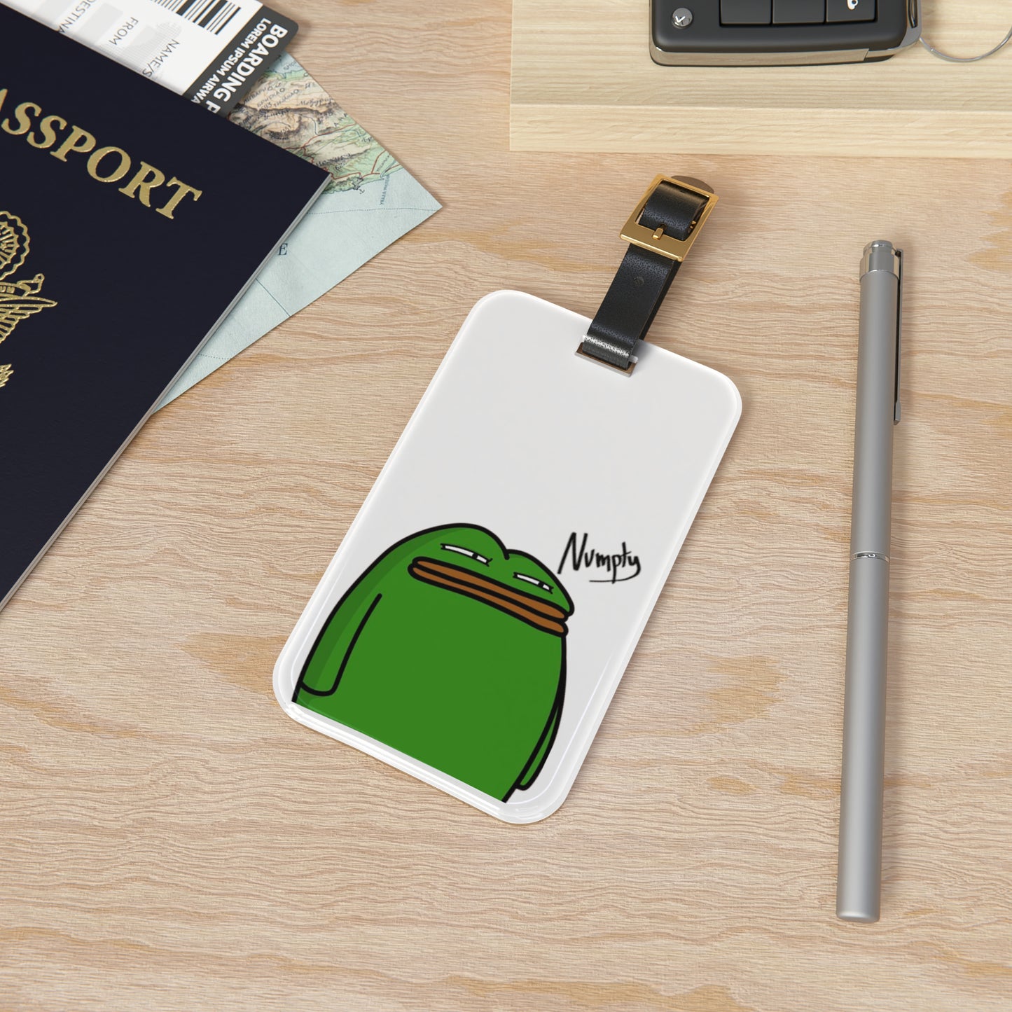 Luggage Tag COQ INU Logo & 0x420 Print by Numpty Pepe Portraits Green