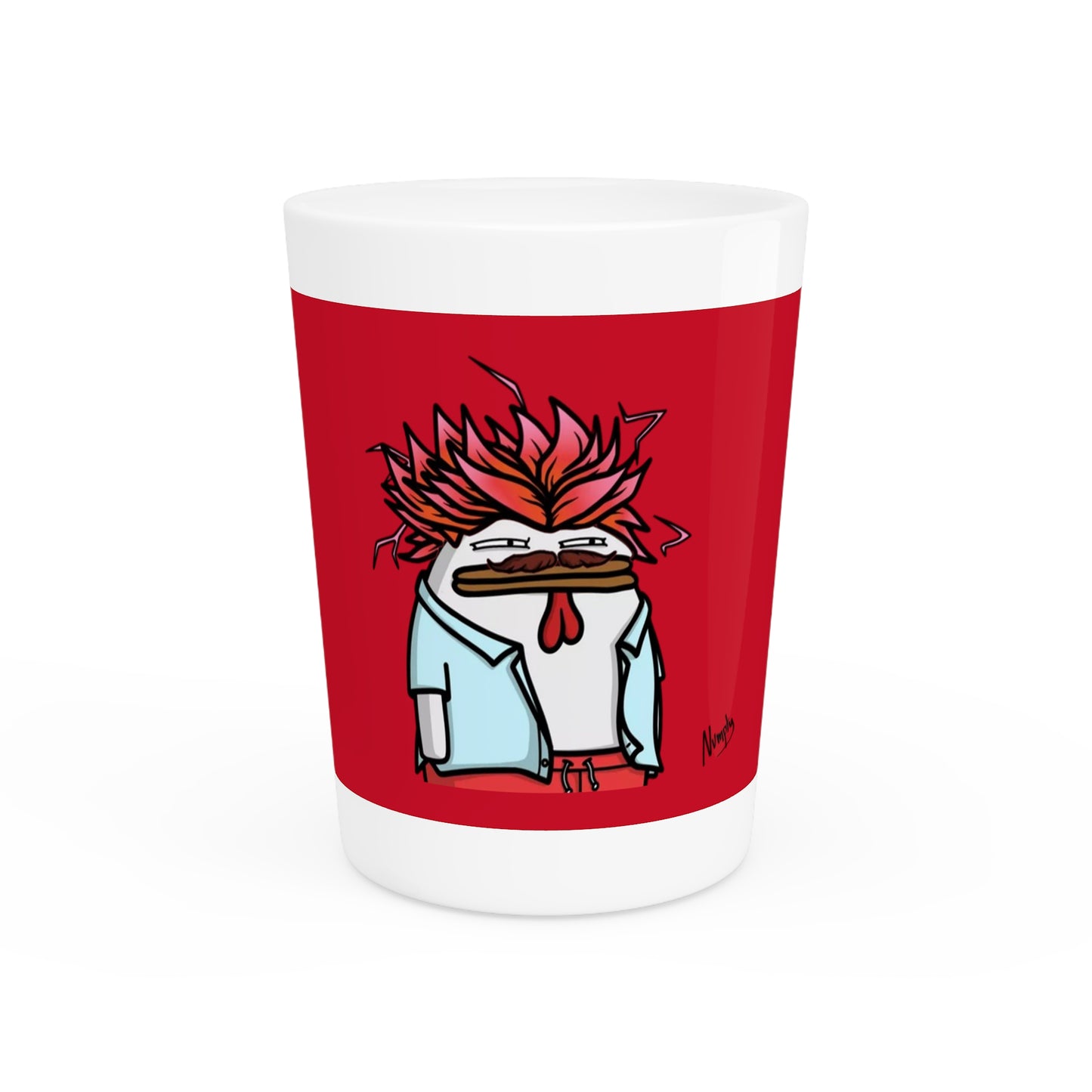 Pepe Portraits Shot Glass on Red background with Black Numpty Text as signature (0x420 INU Store) #2720