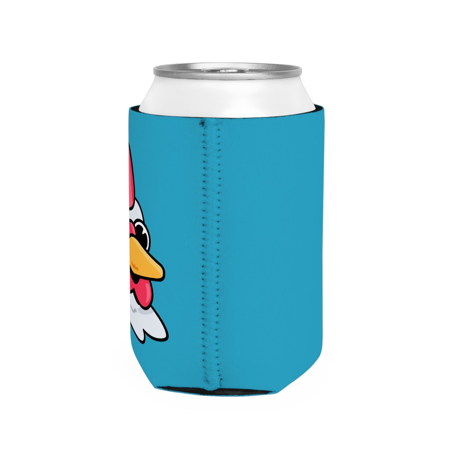 Turquoise Can Cooler Sleeve Fan Art COQ INU Wink Head 0x420 Black Text by Gravy