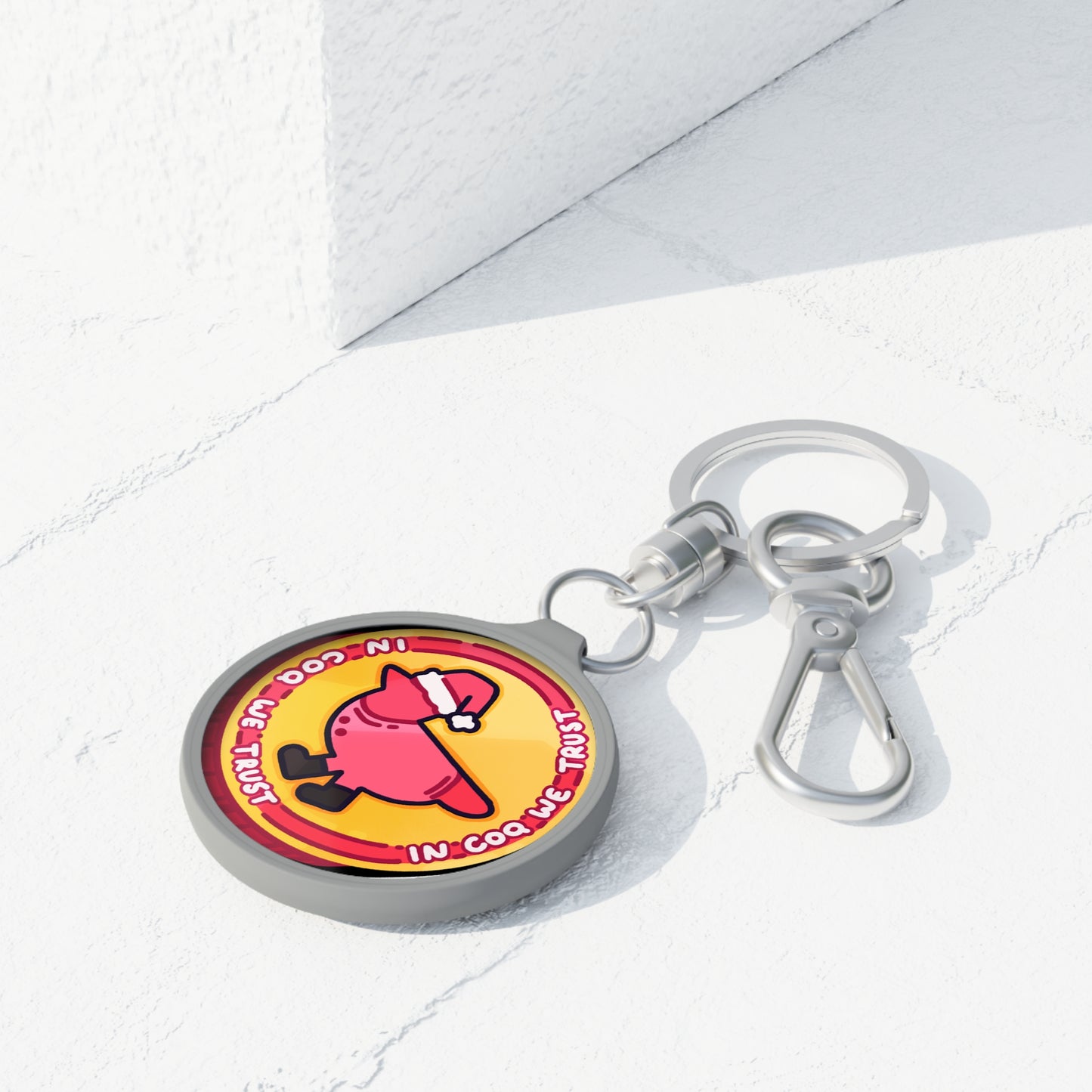 Keyring Tag COQ INU 0x420 White back ground COQ Santa Coin by Gravy