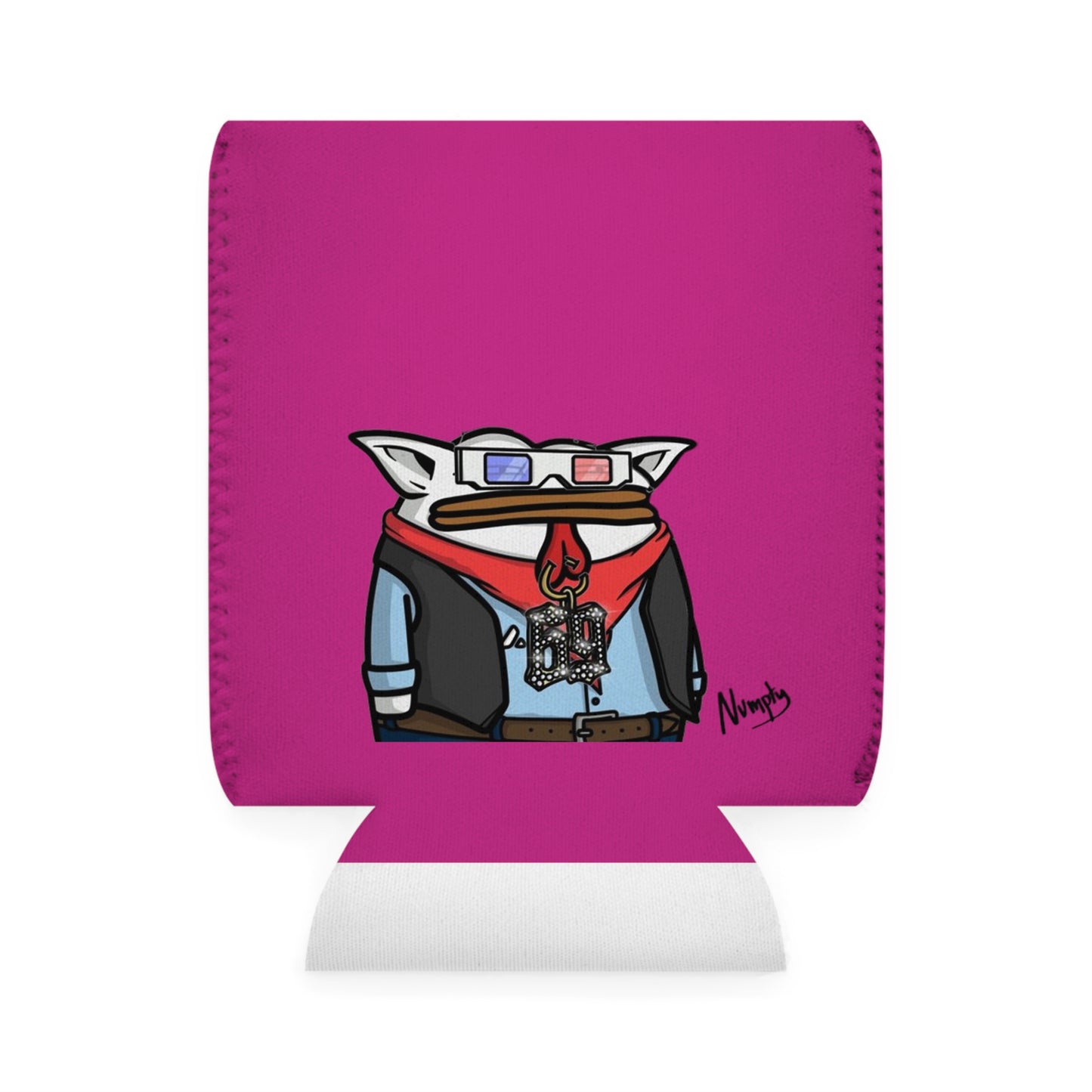 Hot Pink Can Cooler Sleeve Pepe Portraits, (COQ INU 0x420) Black Text Numpty Signature # 69 Accessory