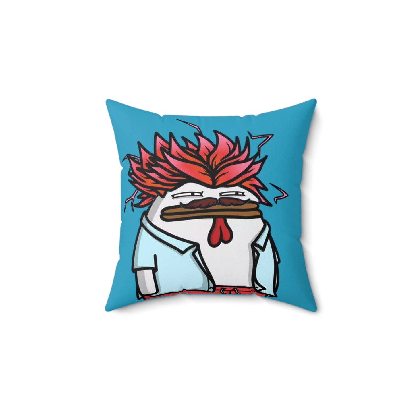 Turquoise Spun Polyester Square Pillow Pepe Portraits signature by Numpty (COQ INU 0x420) #2720