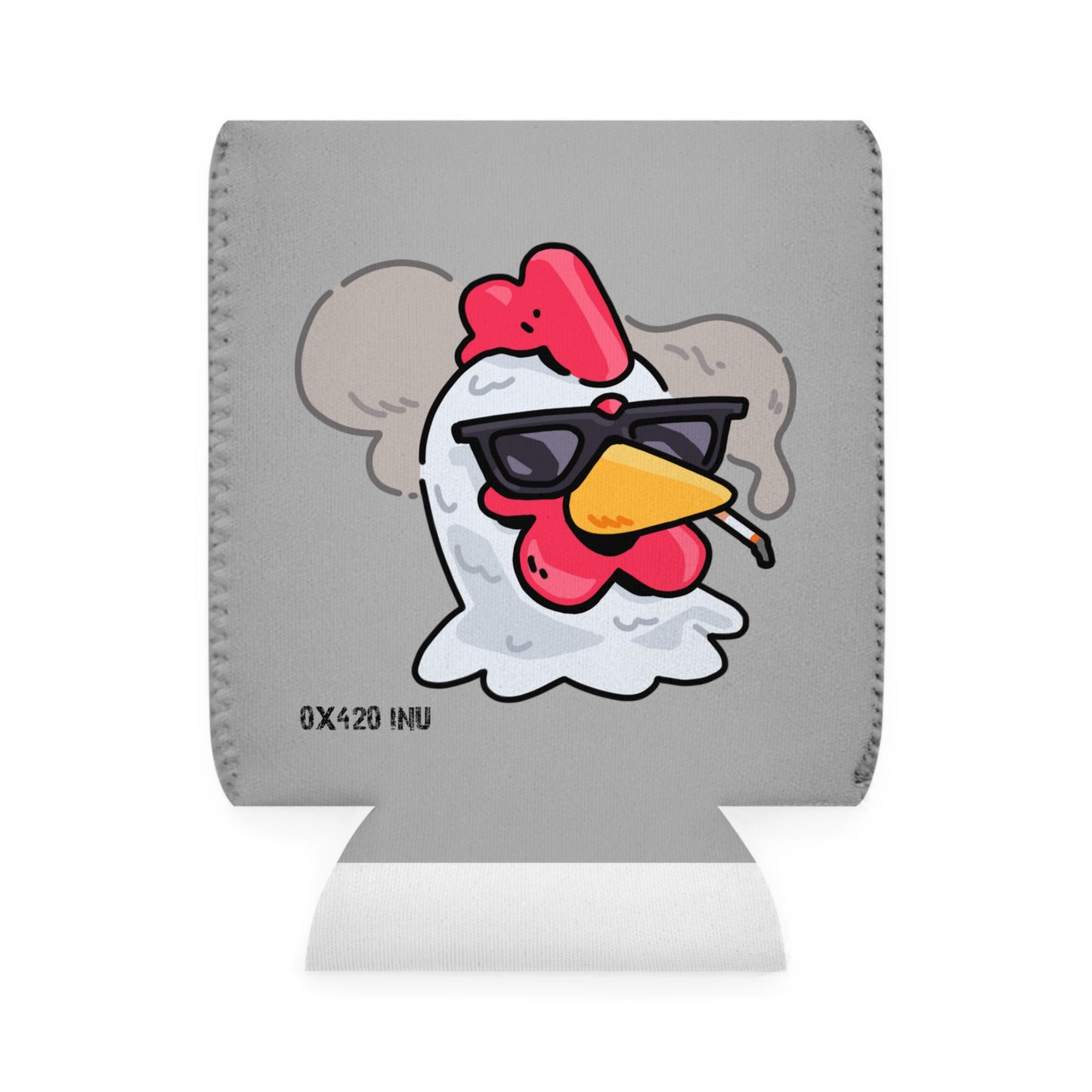 Light Grey Can Cooler Sleeve Fan Art COQ INU Smoking Head 0x420 Black Text by Gravy