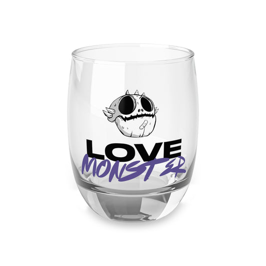 Love Monster Whiskey Glass Logo Text with Skully Head