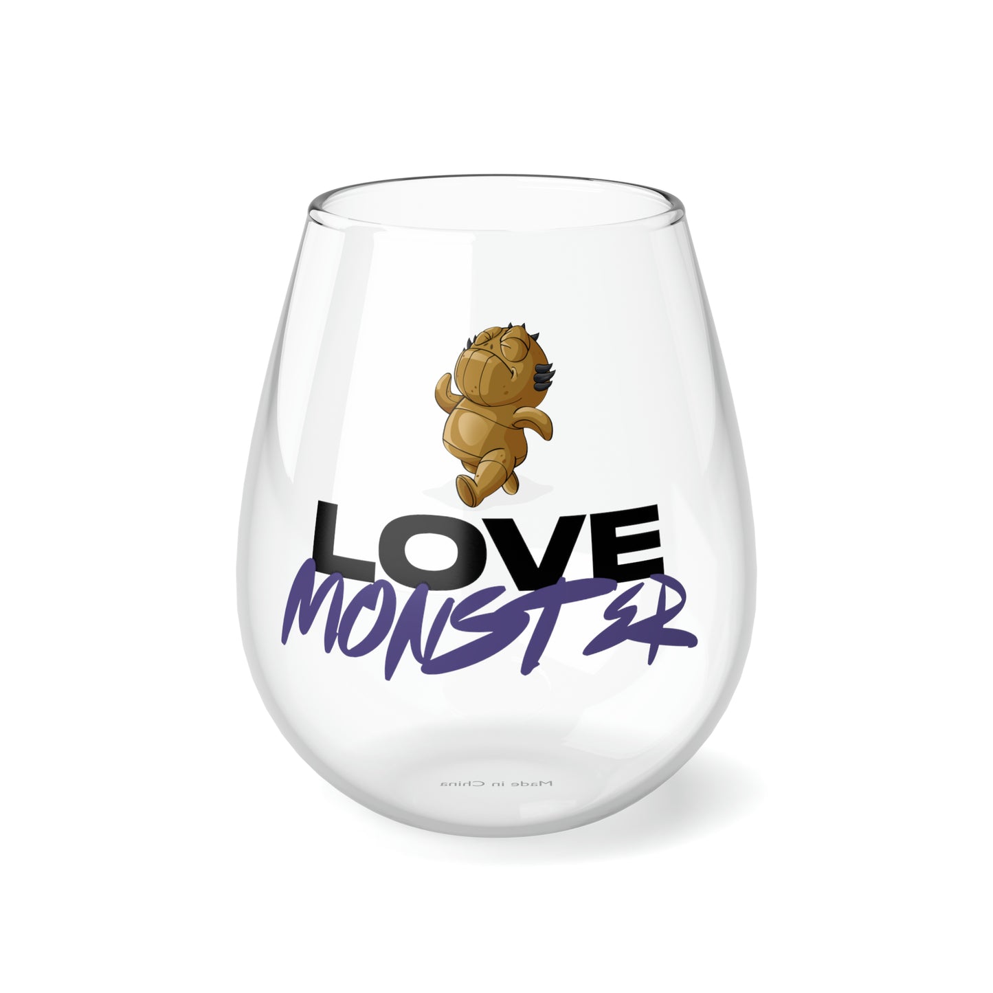 Love Monster Stemless Wine Glass, 11.75oz Logo Text with Patrick Walking