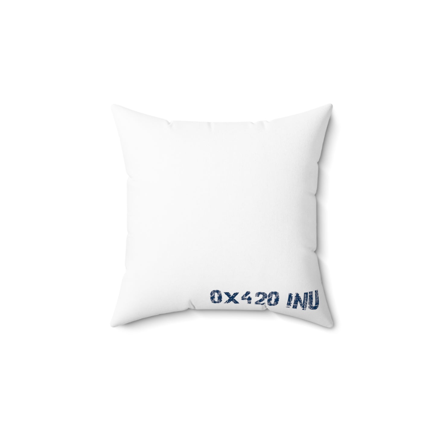 White Spun Polyester Square Pillow COQ INU 0x420 Whistle Head with Navy Text Fan Art by Gravy