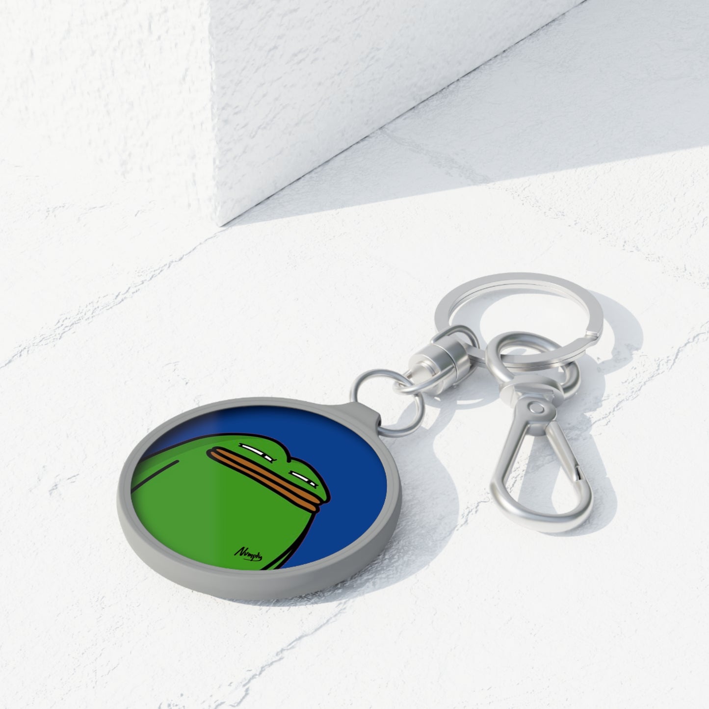 Pepe Portraits Keyring Tag COQ INU 0x420 Navy back ground with Numpty Signature # Green 14 by Numpty