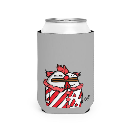 Grey Can Cooler Sleeve COQ INU Pepe Portraits 0x420 Black Text Numpty Signature #Clown by Numpty