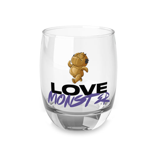 Love Monster Whiskey Glass Logo Text with Patrick Walking