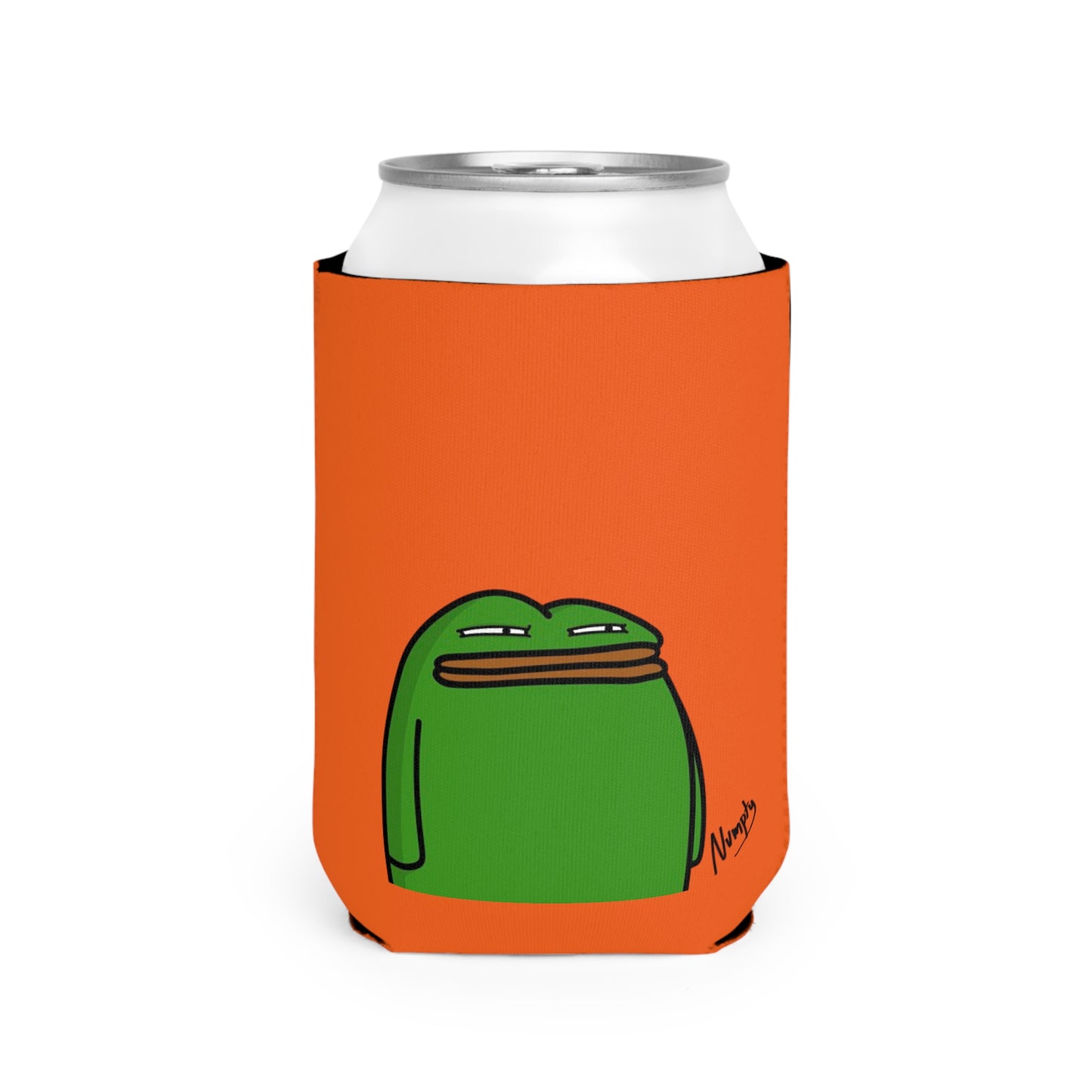 Orange Can Cooler Sleeve COQ INU Pepe Portraits 0x420 Black Text Numpty Signature #14 by Numpty