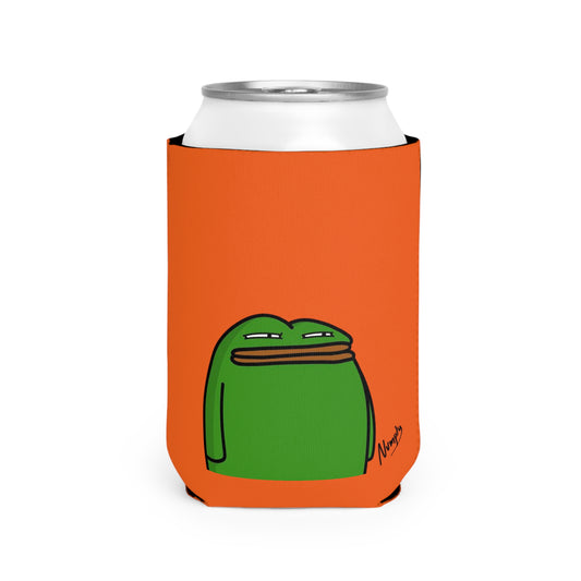 Orange Can Cooler Sleeve COQ INU Pepe Portraits 0x420 Black Text Numpty Signature #14 by Numpty