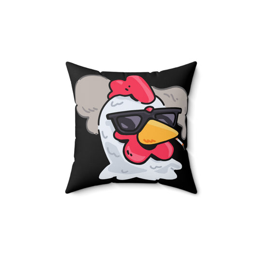 Black Spun Polyester Square Pillow COQ INU 0x420 Smoking Head with White Text Fan Art by Gravy