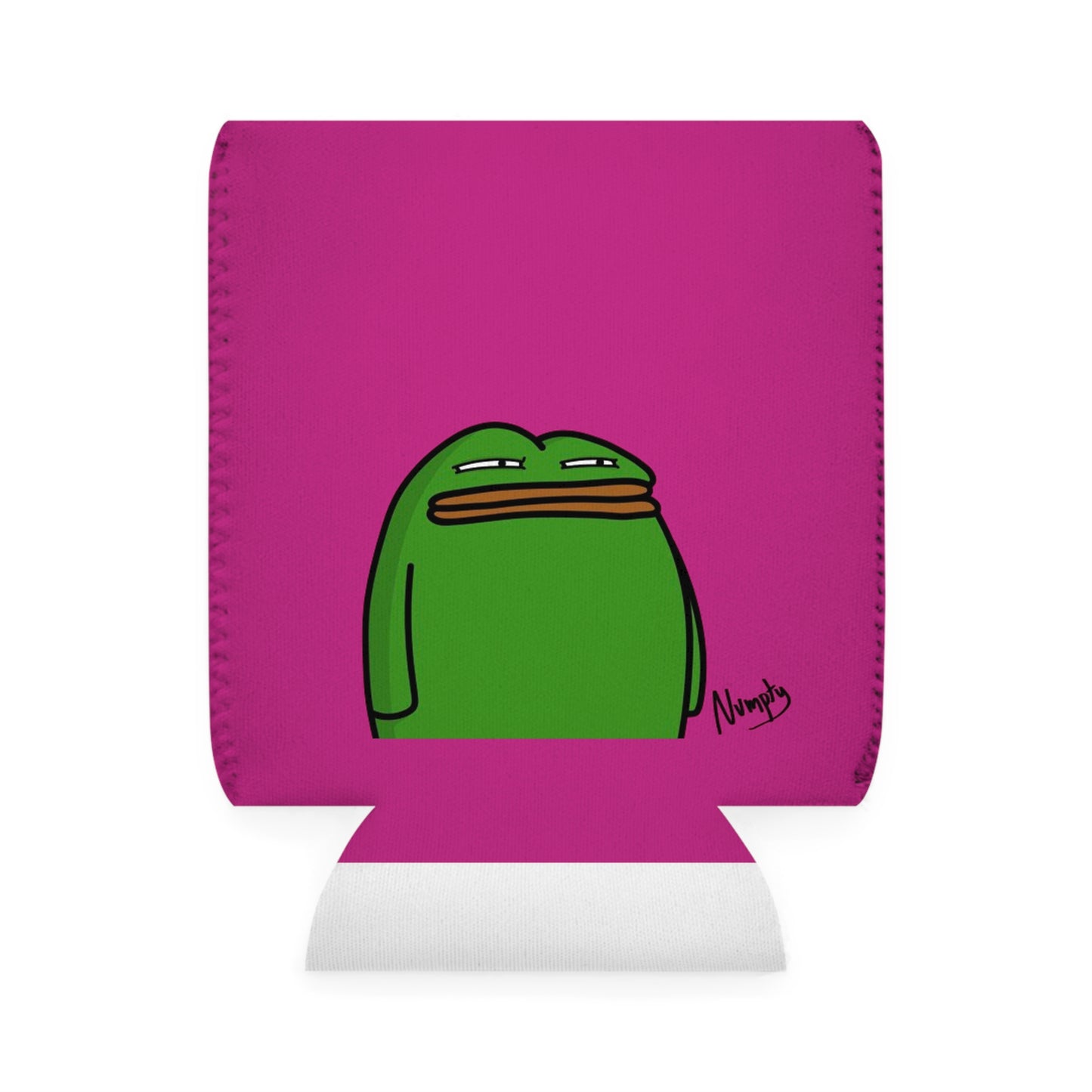 Hot Pink Can Cooler Sleeve COQ INU Pepe Portraits 0x420 Black Text Numpty Signature #14 by Numpty