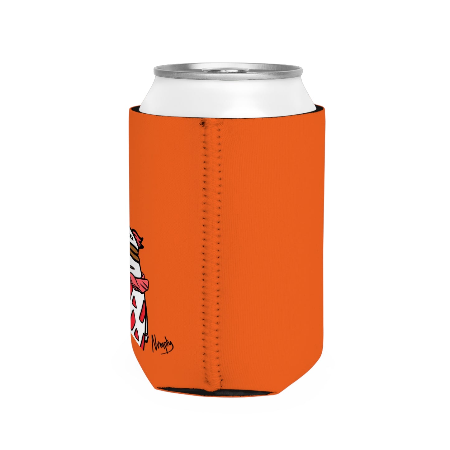 Orange Can Cooler Sleeve COQ INU Pepe Portraits 0x420 Black Text Numpty Signature #Clown by Numpty