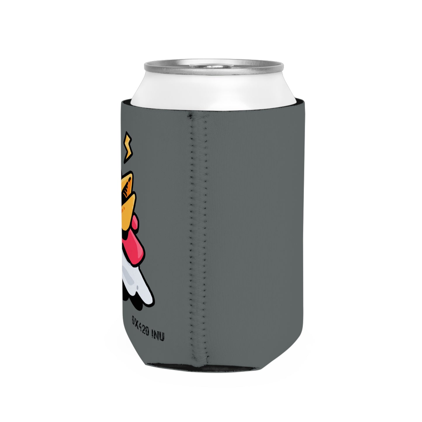 Dark Grey Can Cooler Sleeve Fan Art COQ INU Whistle Head 0x420 Black Text by Gravy