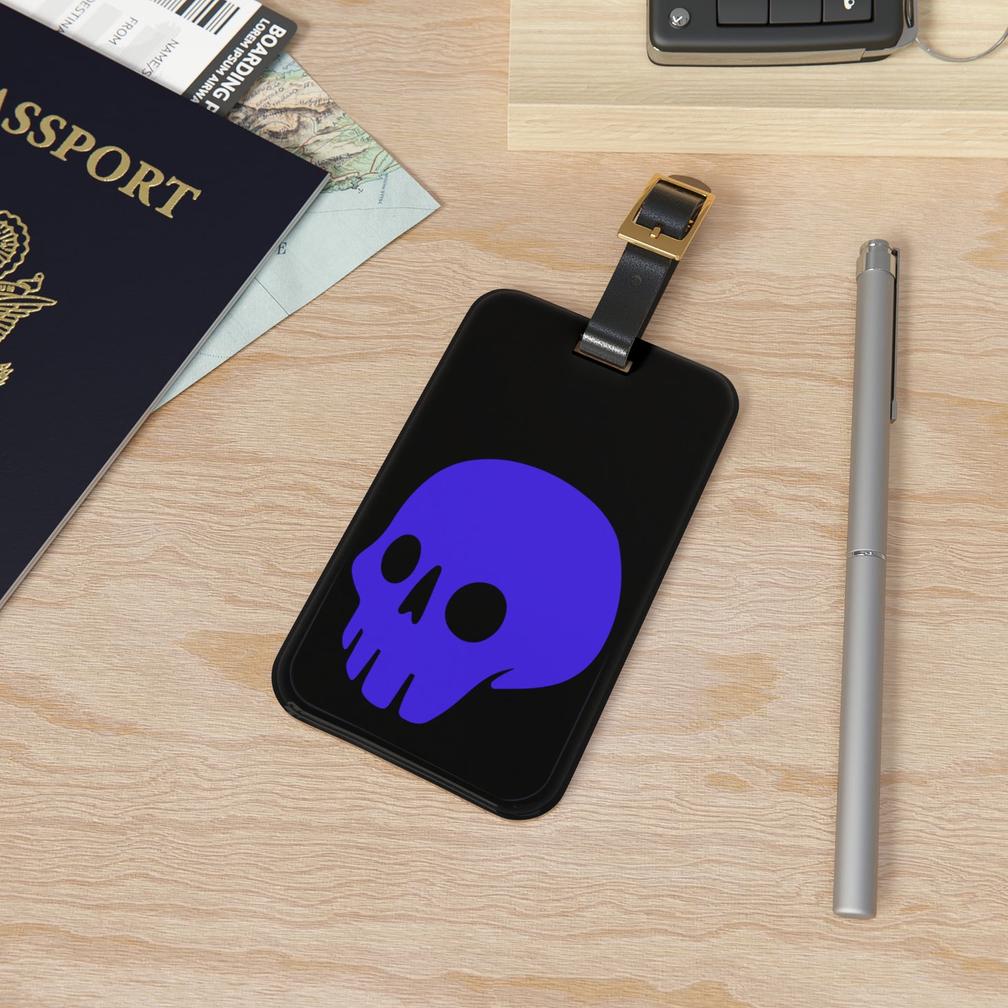 Luggage Tag with Purple Madskullz Purple Skull Logo on black