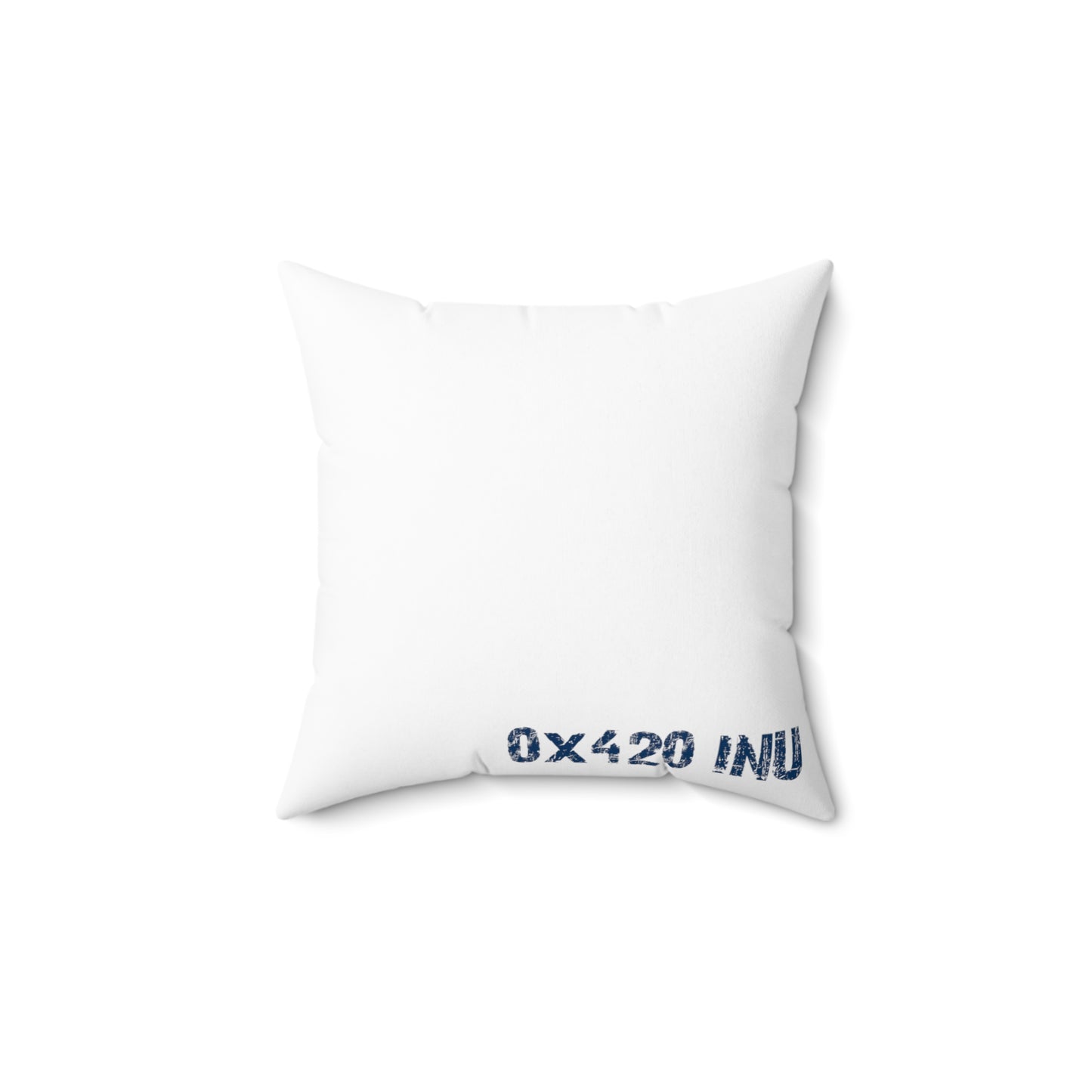 White Spun Polyester Square Pillow COQ INU 0x420 Box Head with Navy Text Fan Art by Gravy