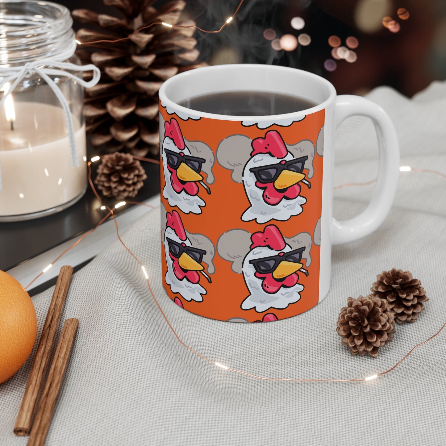 Smoking Head Fan Art with Black Text; COQ INU 0x420 White Ceramic Mug Orange Gravy Print 11oz