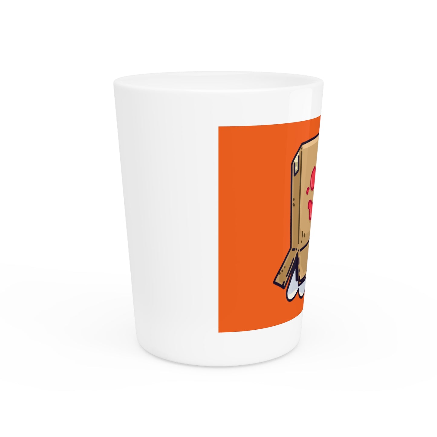 Gravy Fan Art Shot Glass Fan Art COQ Box Head on Orange background (0x420 INU Store)