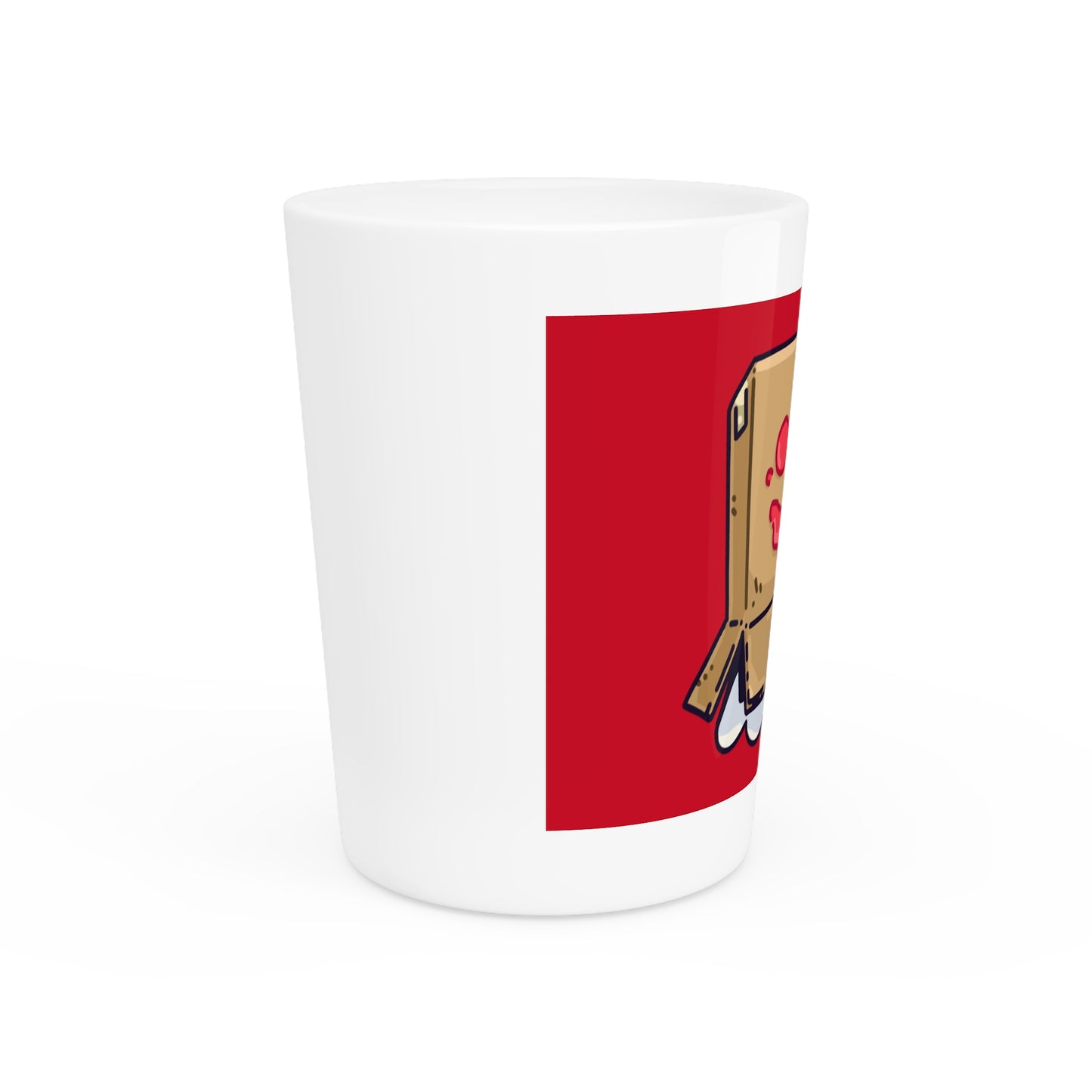 Gravy Fan Art Shot Glass Fan Art COQ Box Head on Red background (0x420 INU Store)