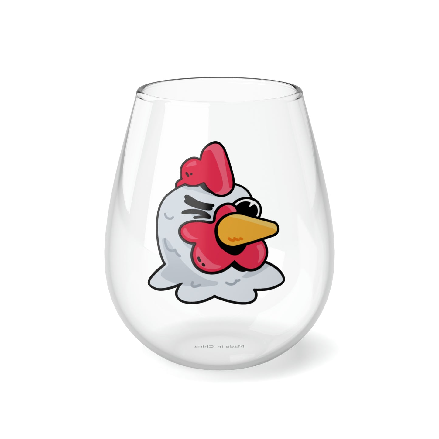 Gravy Fan Art COQ Wink Head Stemless Wine Glass, 11.75oz, Funny, Chicken