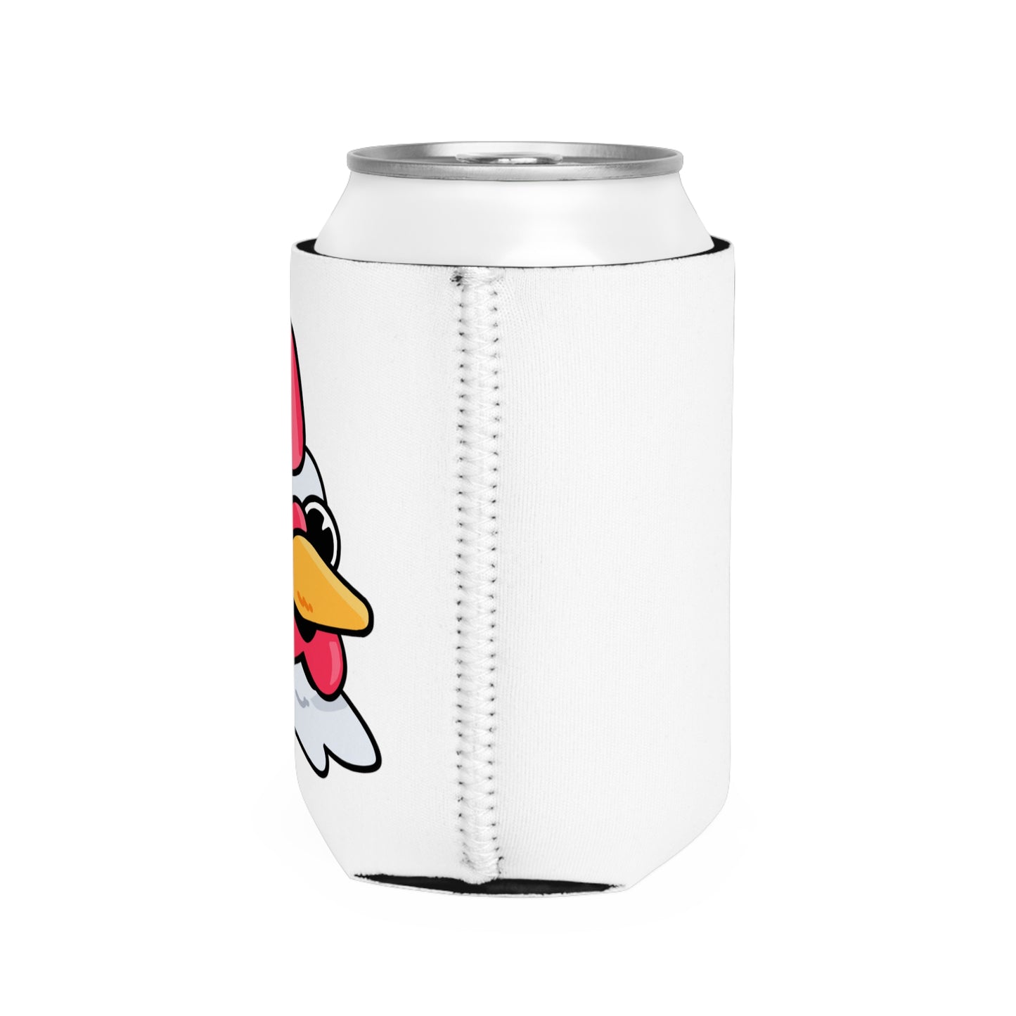 White Can Cooler Sleeve Fan Art COQ INU Wink Head 0x420 Black Text by Gravy