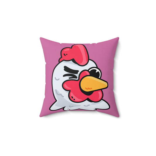 Pink Spun Polyester Square Pillow COQ INU 0x420 Wink Head with White Text Fan Art by Gravy