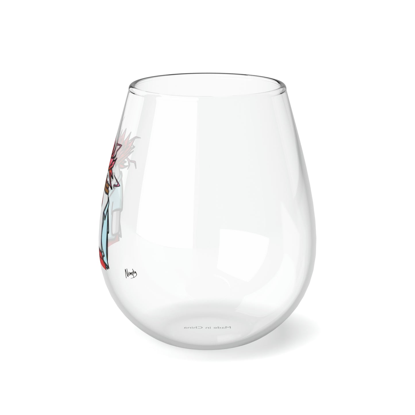 Pepe Portraits COQ INU, Black Text by Numpty Stemless Wine Glass, 11.75oz #2720