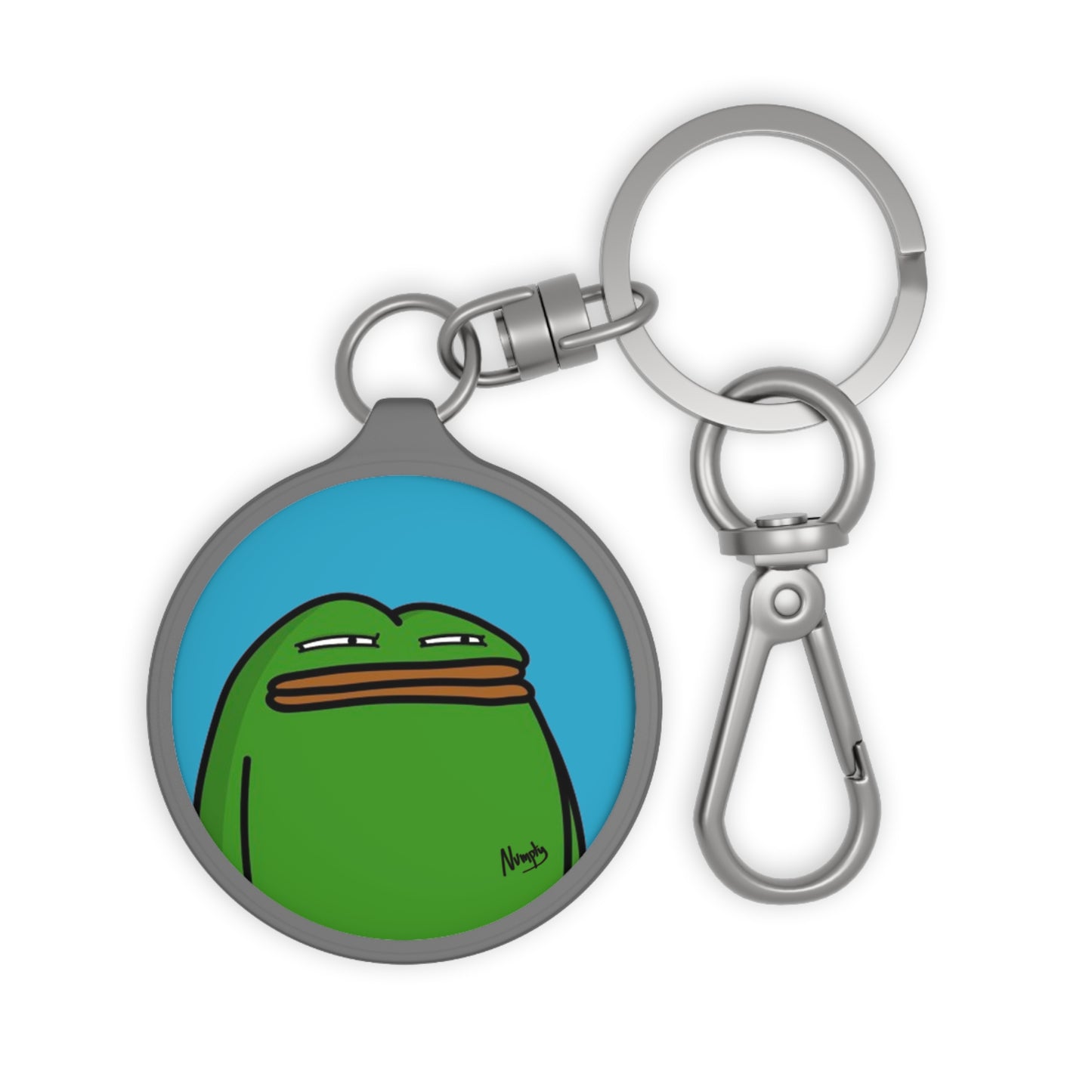 Pepe Portraits Keyring Tag COQ INU 0x420 Turquoise back ground with Numpty Signature # Green 14 by Numpty