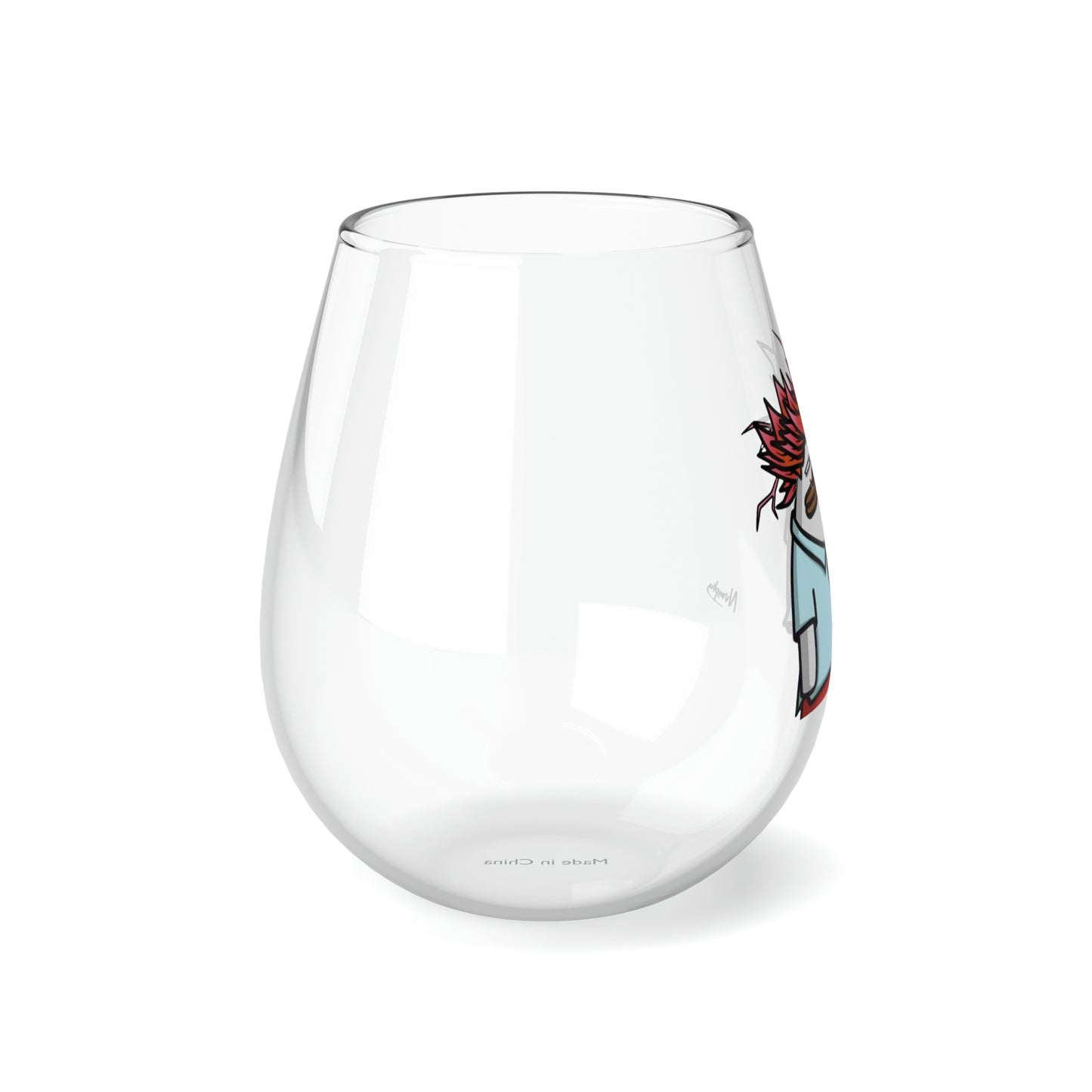 Pepe Portraits COQ INU, Black Text by Numpty Stemless Wine Glass, 11.75oz #2720