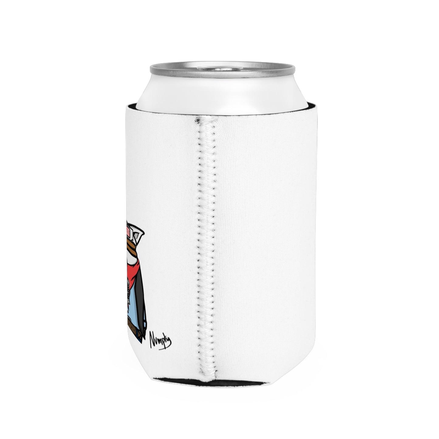 White Can Cooler Sleeve Pepe Portraits, (COQ INU 0x420)  Black Text Numpty Signature # 69 Accessory