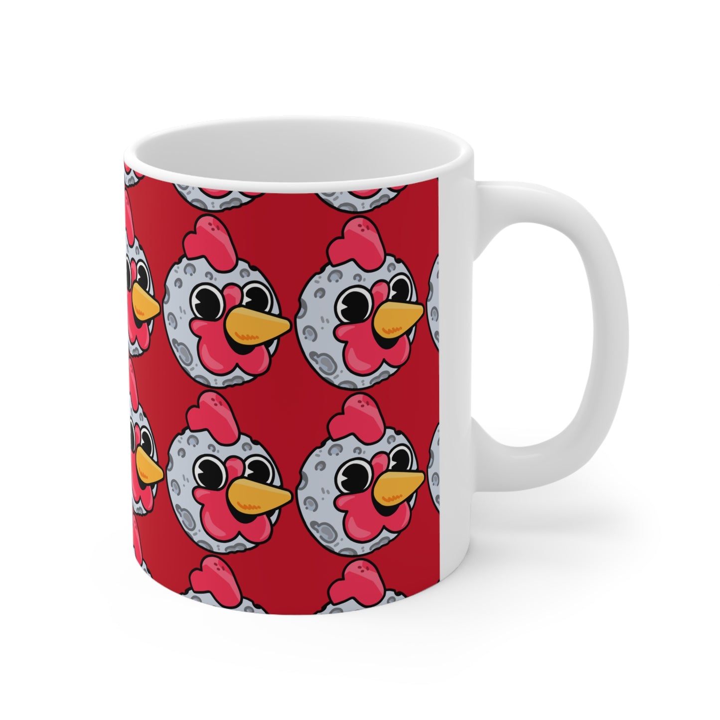 Moon Head Gravy Fan Art with Black Text; COQ INU 0x420 White Ceramic Mug with Red Print 11oz