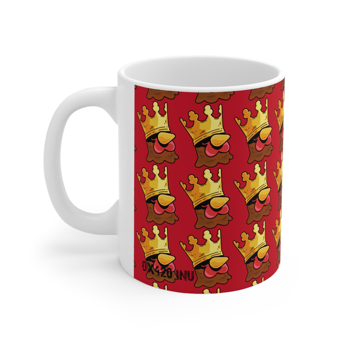 Gravy Crown Head Fan Art with Black Text; COQ INU 0x420 Ceramic Mug Red Print 11oz