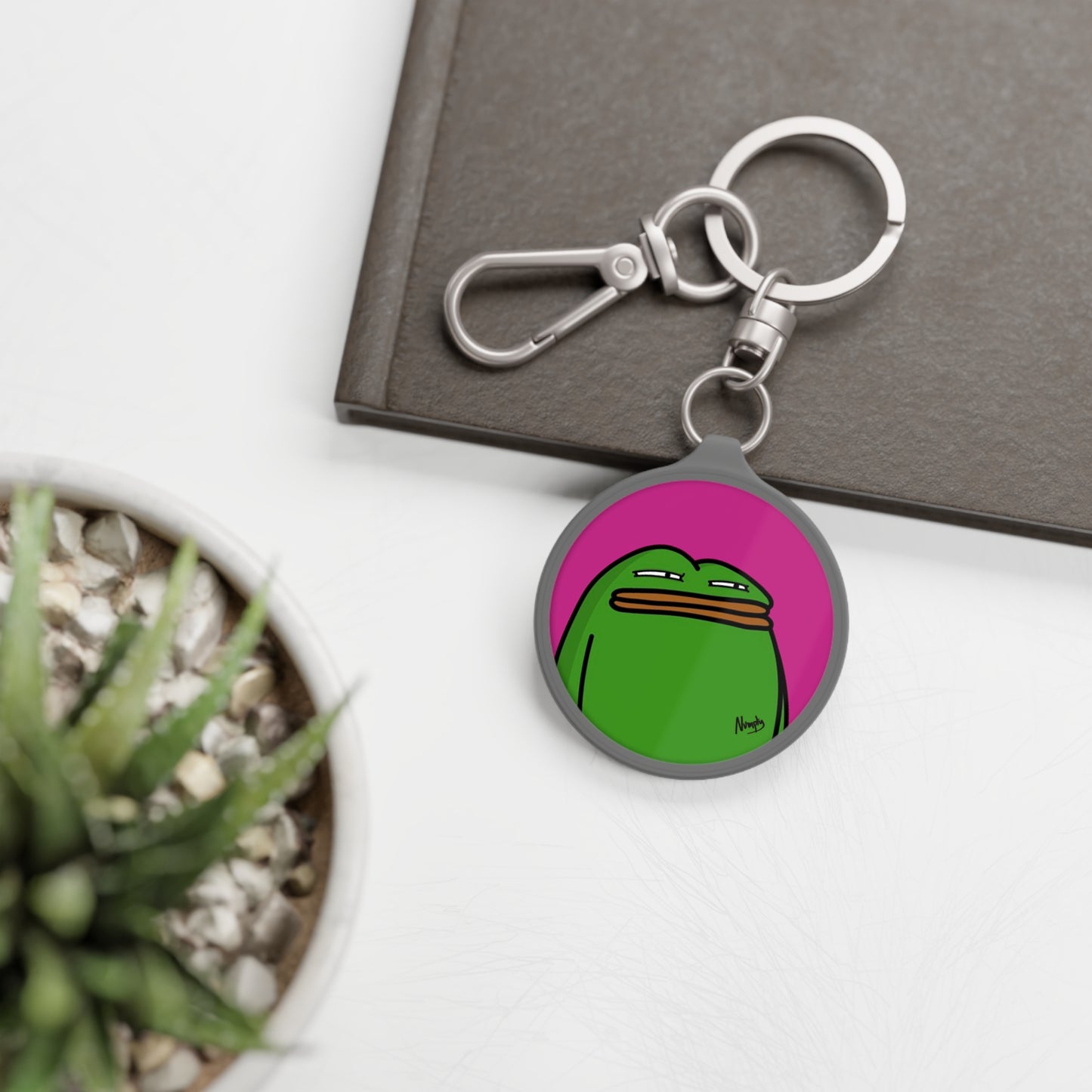 Pepe Portraits Keyring Tag COQ INU 0x420 Hot Pink back ground with Numpty Signature # Green 14 by Numpty